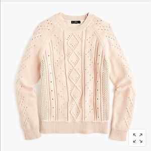 JCrew Crewneck cable pointelle cotton sweater